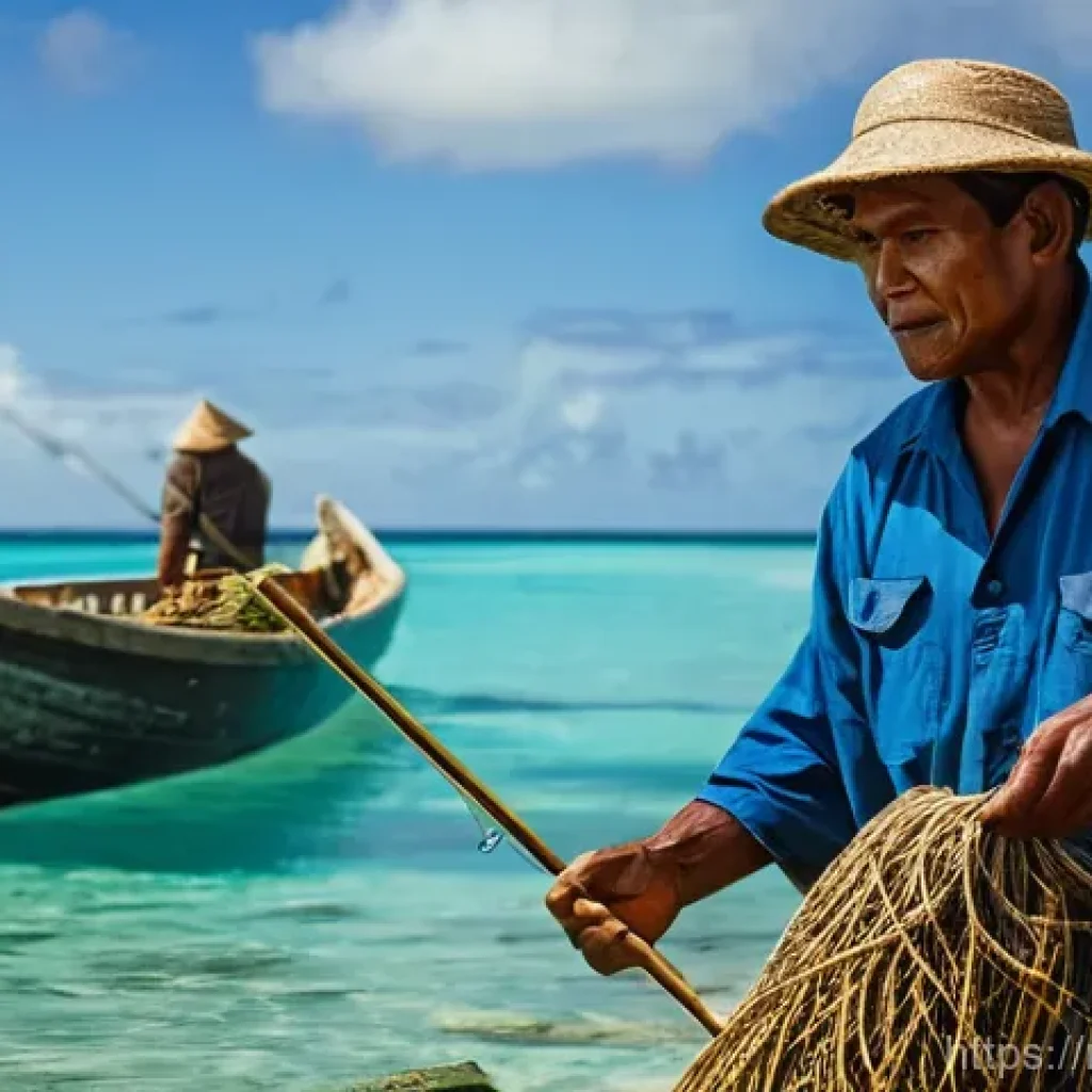 마셜 제도에서의 수산업과 지속 가능성 - Image Prompt 1: Traditional Marshallese Fishermen**